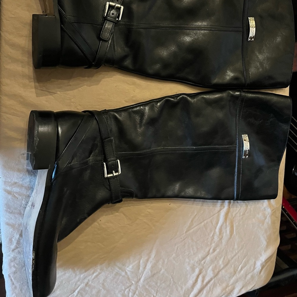 Coach Black Leather Knee-High Riding Boots with Side Zip